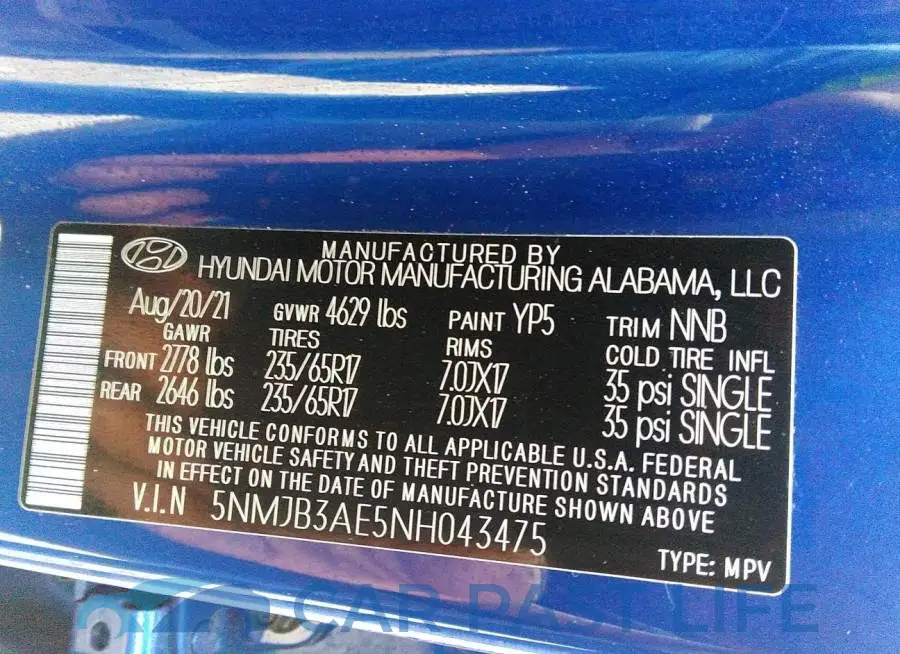 5NMJB3AE5NH043475# 9