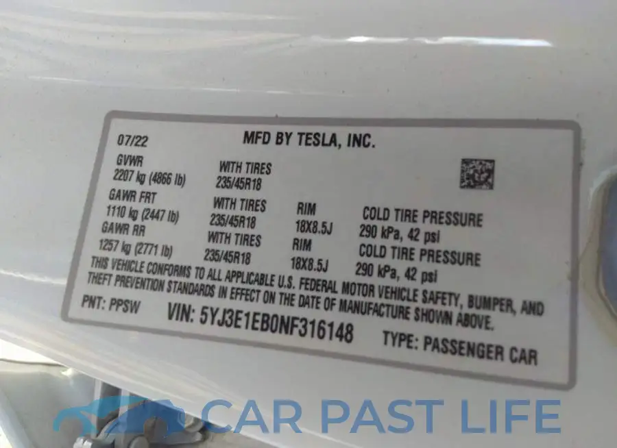 5YJ3E1EB0NF316148# 9