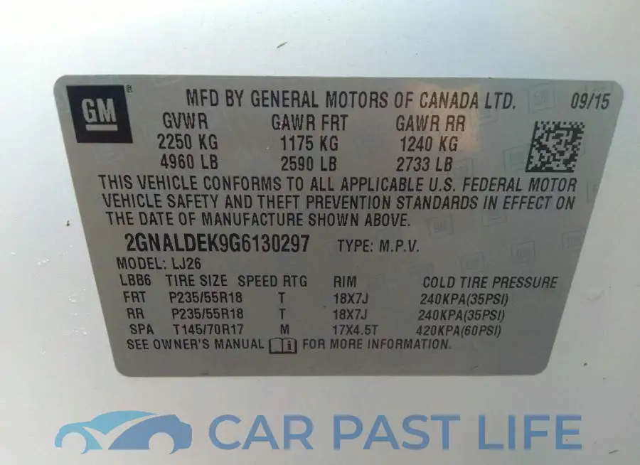 2GNALDEK9G6130297# 9