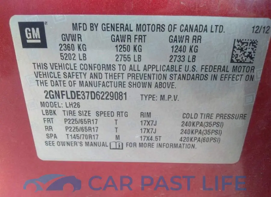 2GNFLDE37D6229081# 9