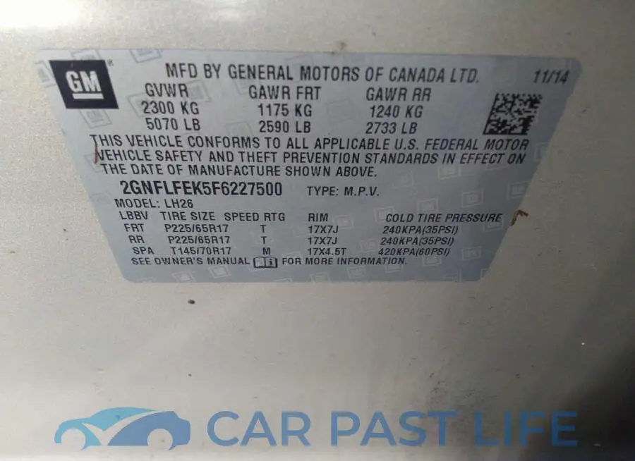2GNFLFEK5F6227500# 9