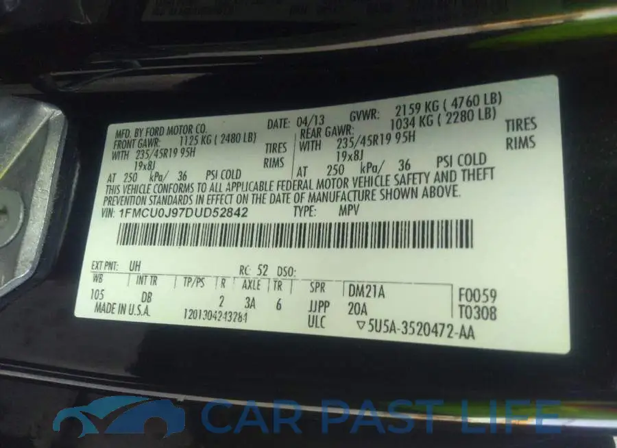 1FMCU0J97DUD52842# 9