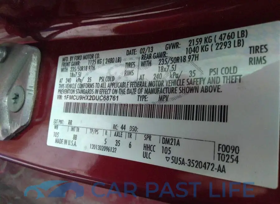 1FMCU9HX2DUC68761# 9