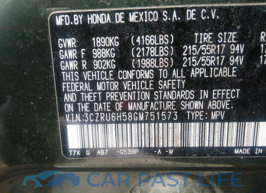 3CZRU6H58GM751573# 9
