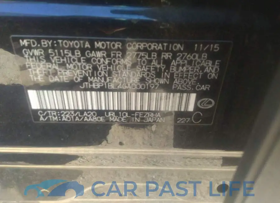 JTHBP1BL4GA000197# 9