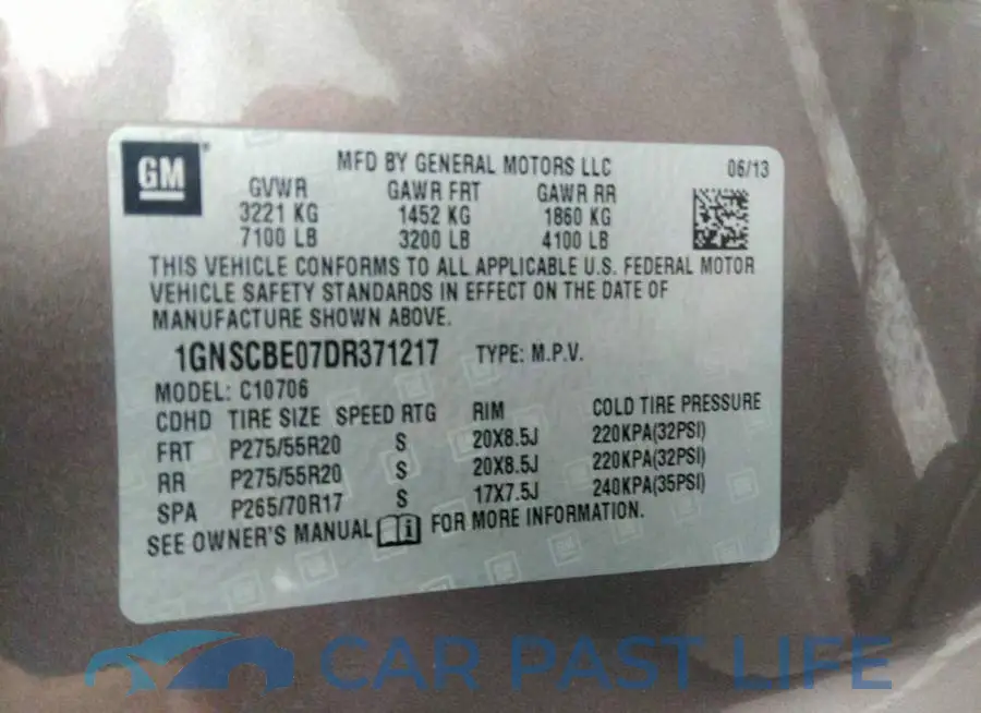 1GNSCBE07DR371217# 9