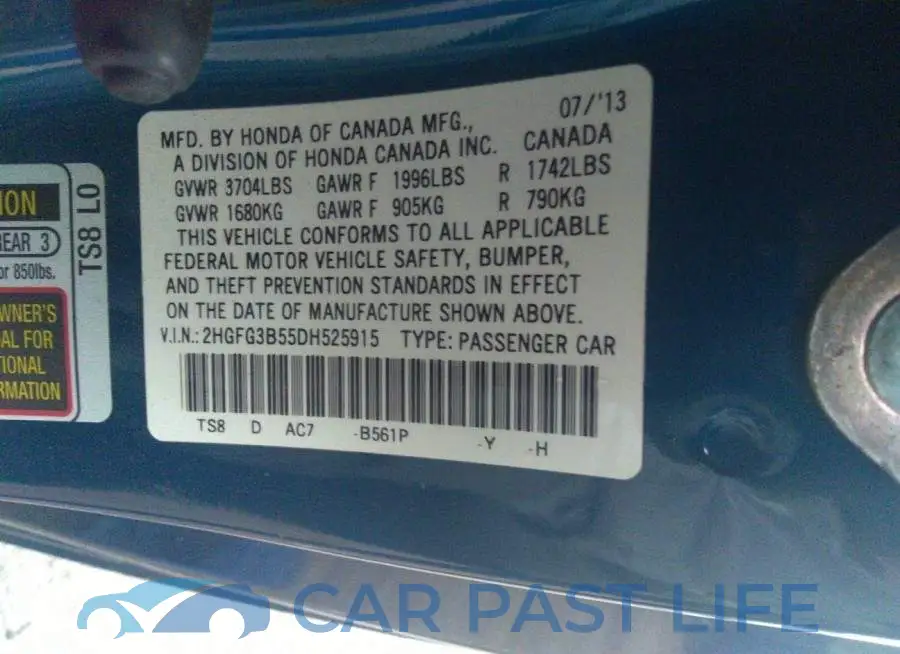 2HGFG3B55DH525915# 9