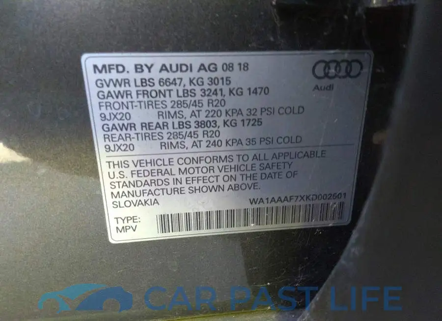 WA1AAAF7XKD002601# 9