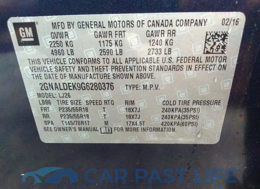 2GNALDEK9G6280376# 9
