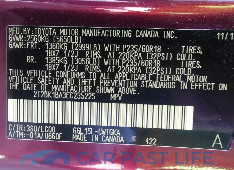 2T2BK1BA3EC235225# 9