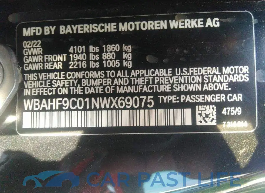WBAHF9C01NWX69075# 9