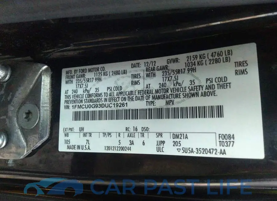 1FMCU0G93DUC19261# 9