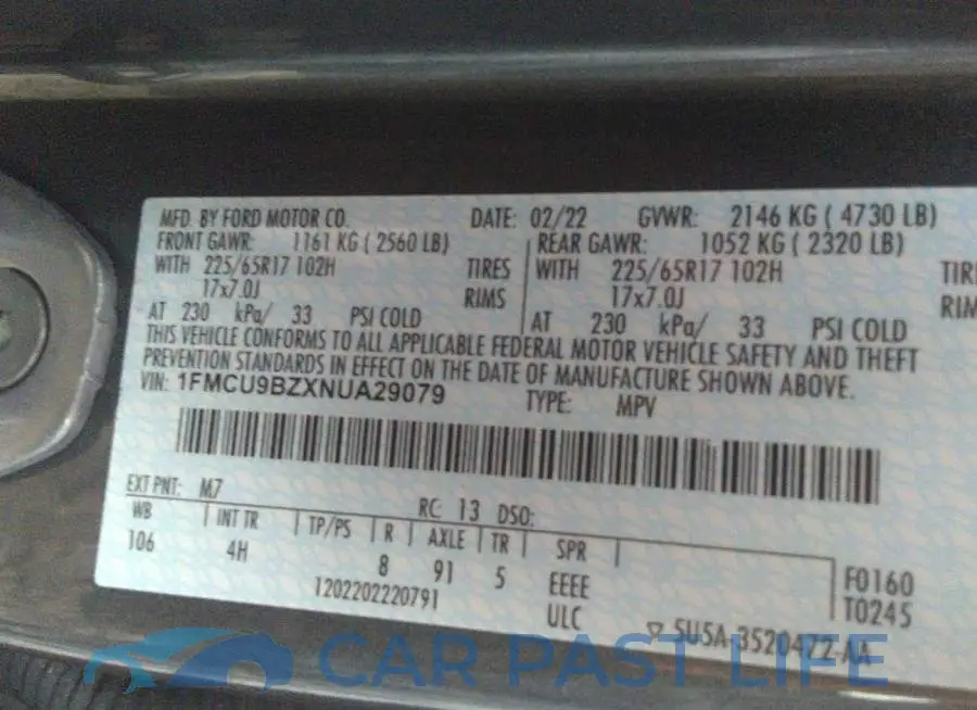 1FMCU9BZXNUA29079# 9