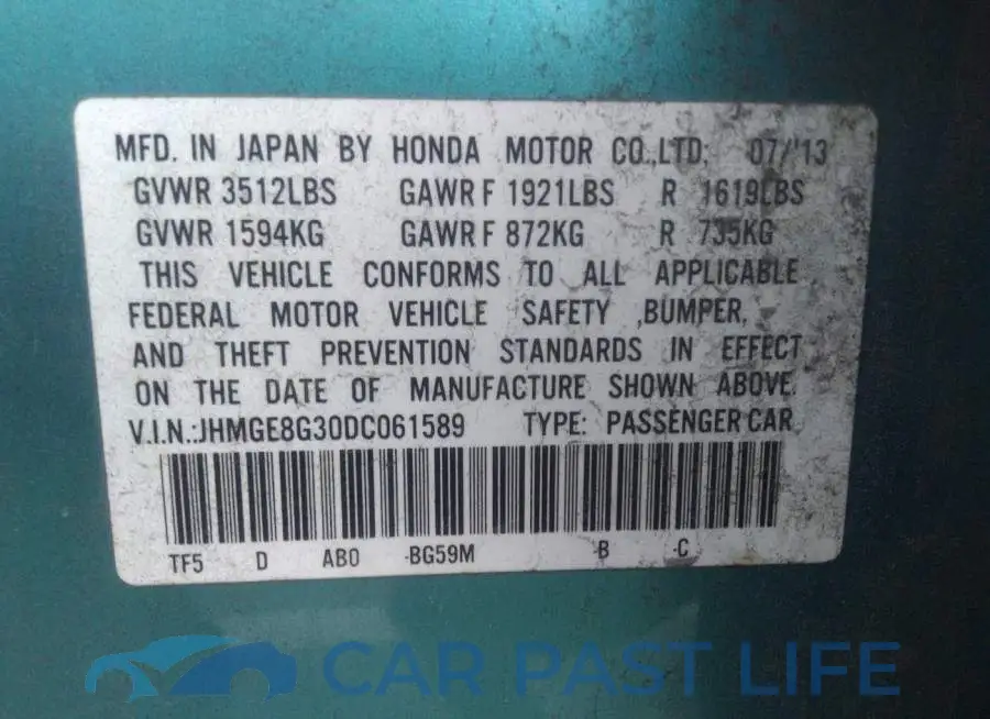 JHMGE8G30DC061589# 9