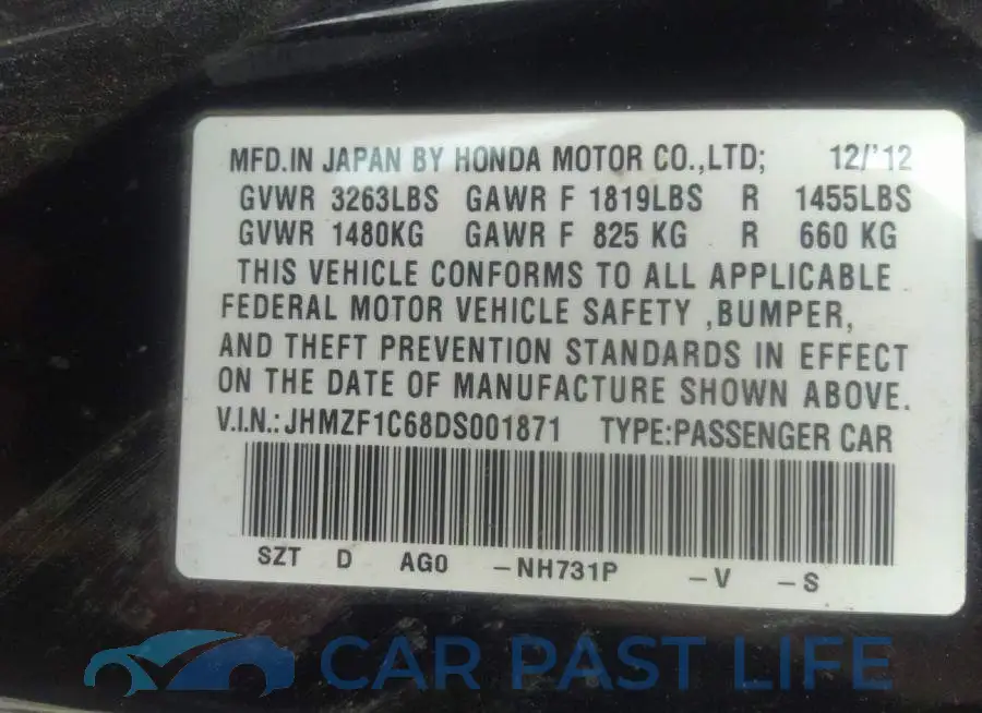 JHMZF1C68DS001871# 9