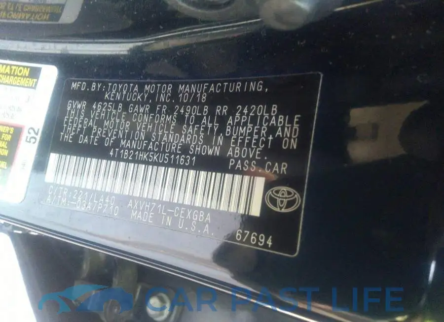 4T1B21HK5KU511631# 9