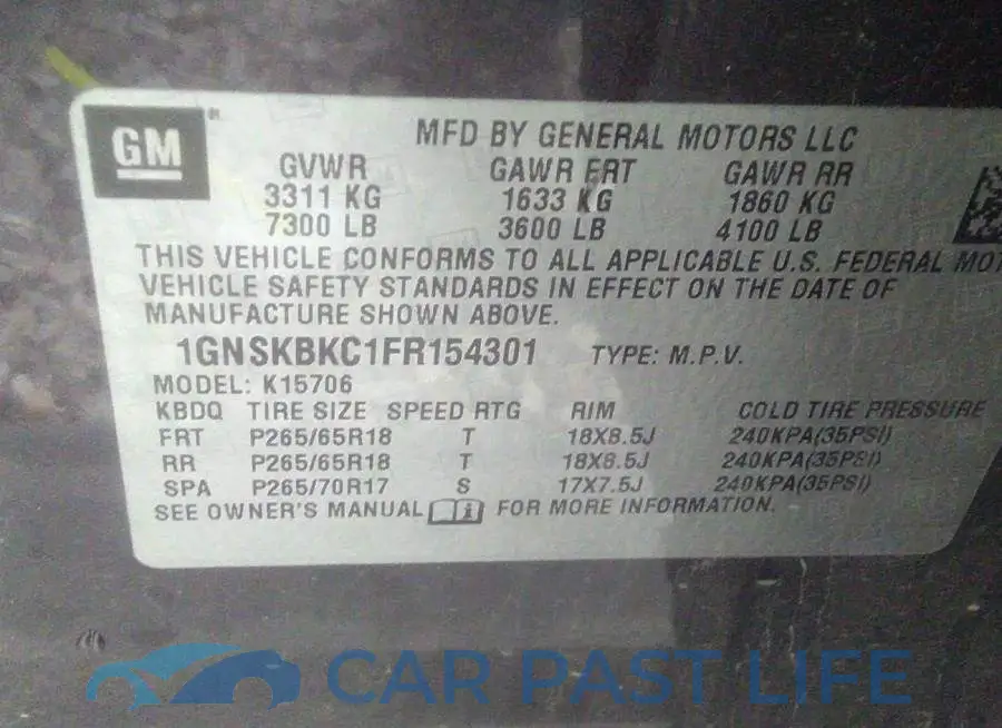 1GNSKBKC1FR154301# 9