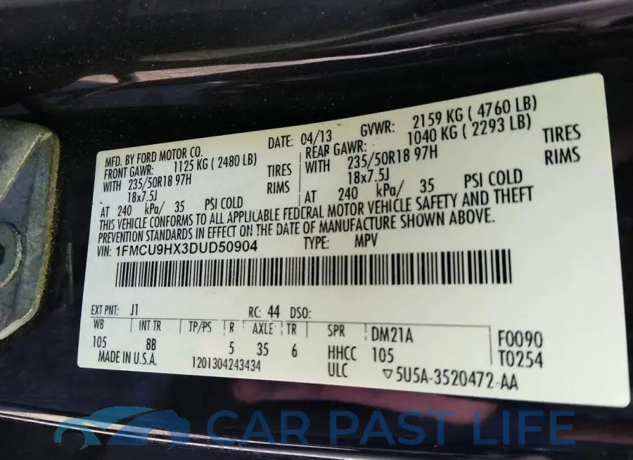 1FMCU9HX3DUD50904# 9