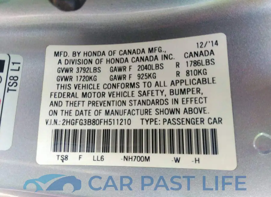 2HGFG3B80FH511210# 9