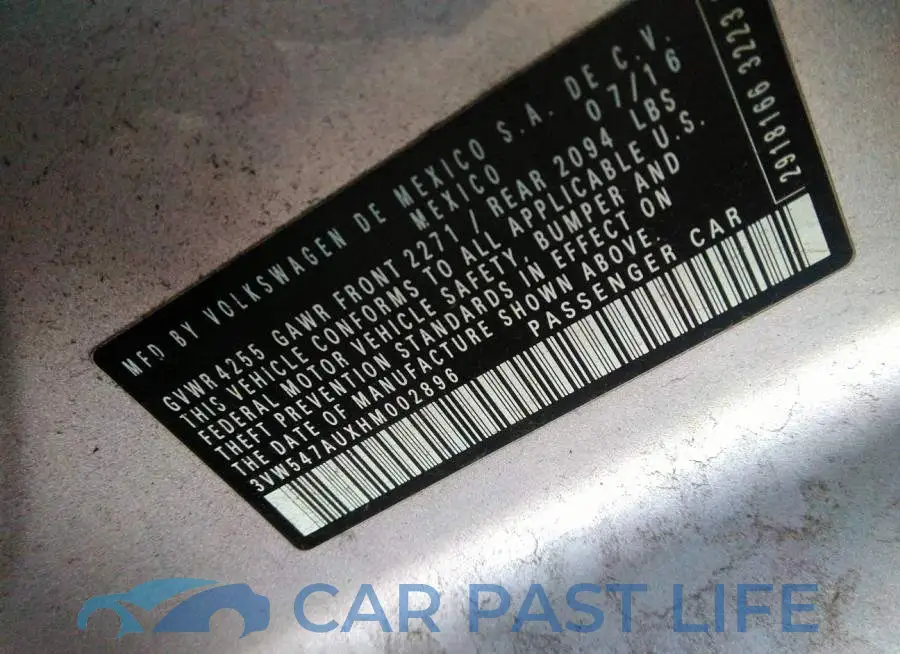 3VW547AUXHM002896# 9