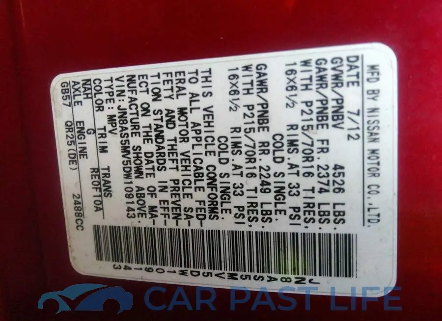 JN8AS5MV5DW109143# 9