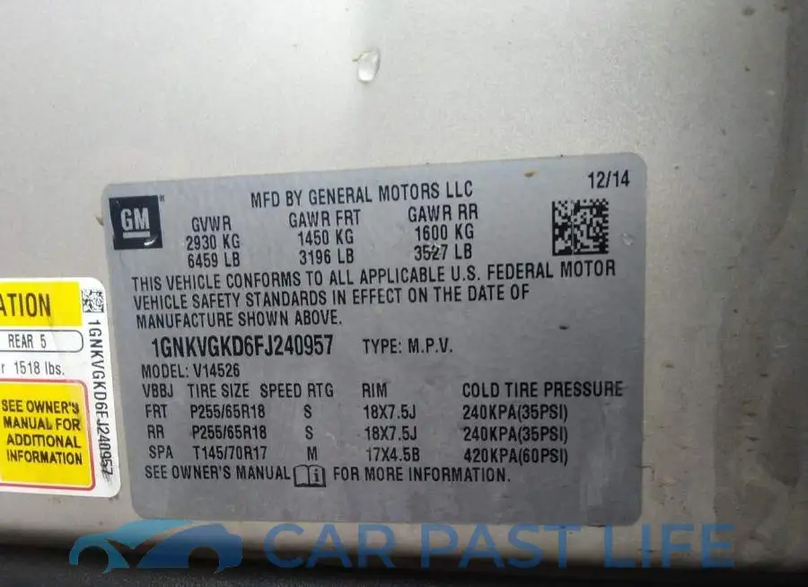 1GNKVGKD6FJ240957# 9