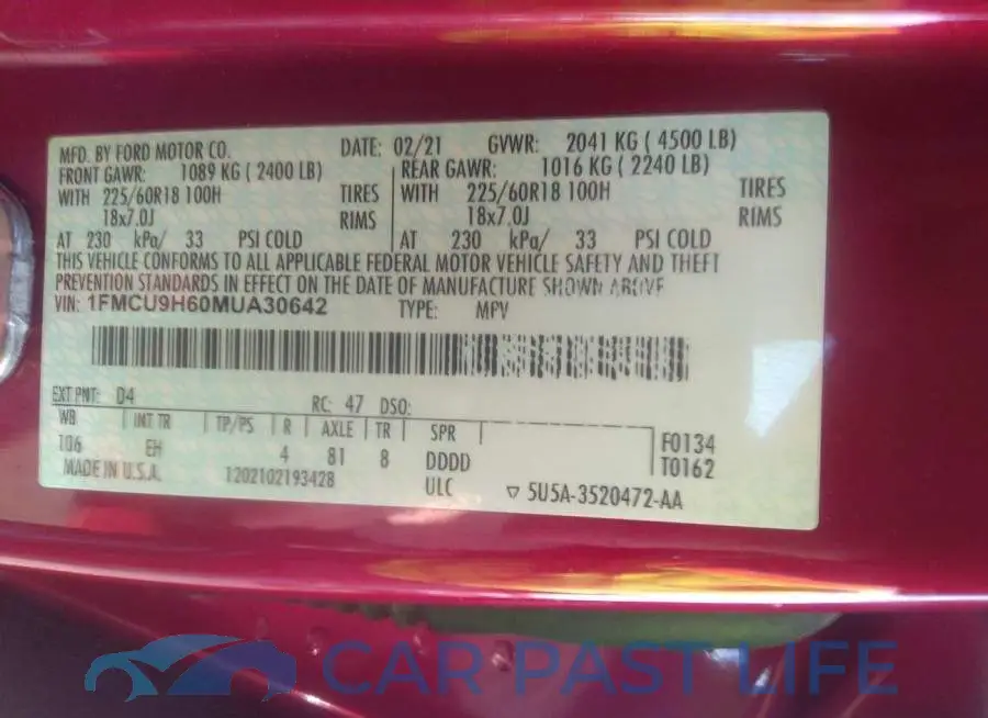 1FMCU9H60MUA30642# 9