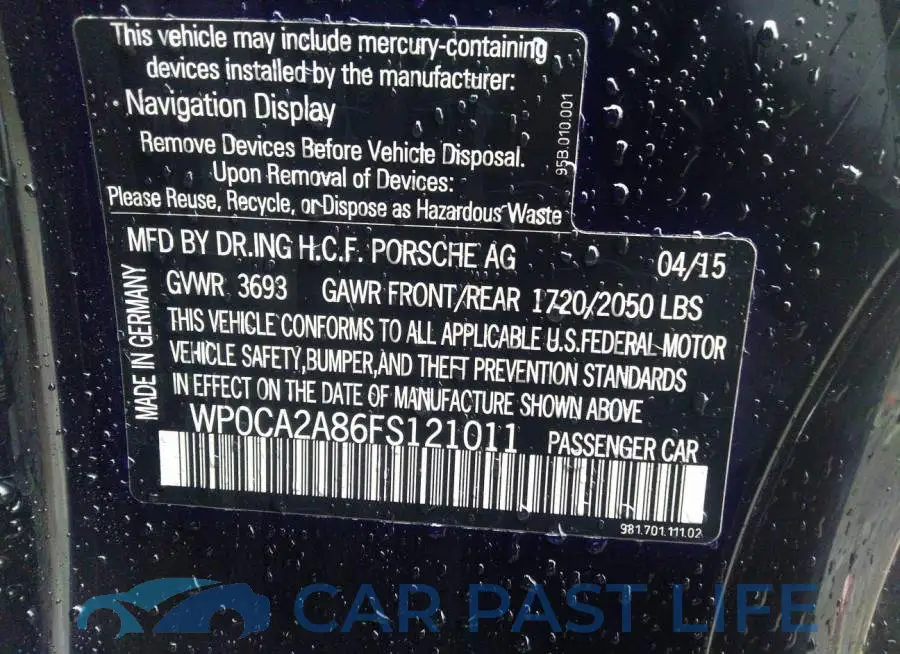 WP0CA2A86FS121011# 9