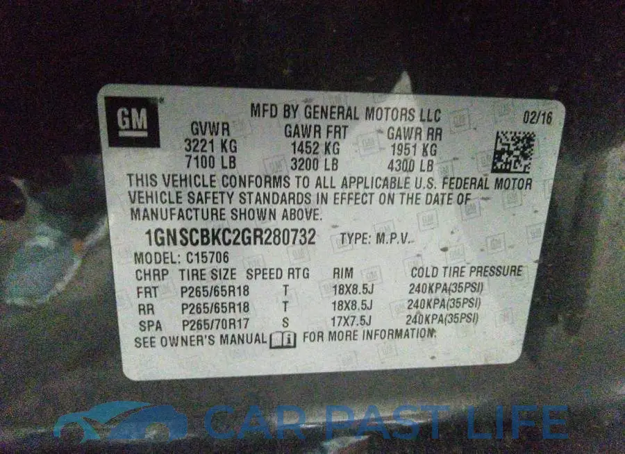 1GNSCBKC2GR280732# 9
