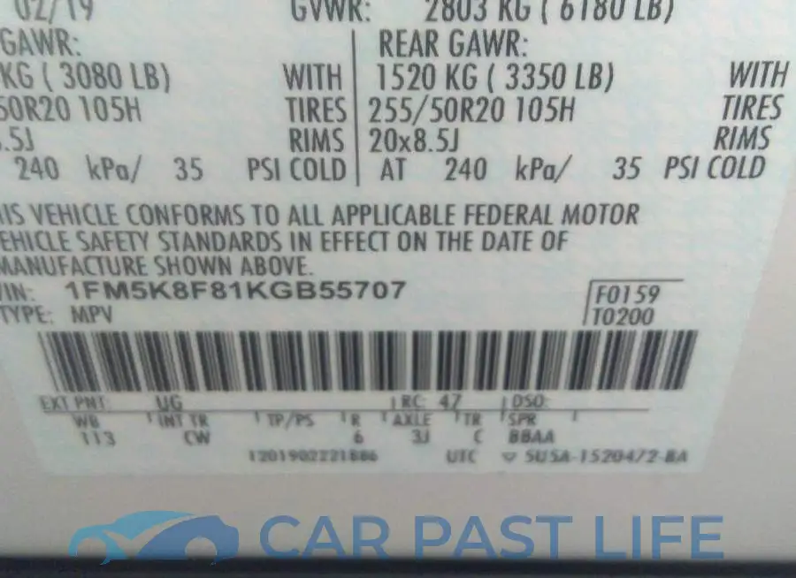 1FM5K8F81KGB55707# 9