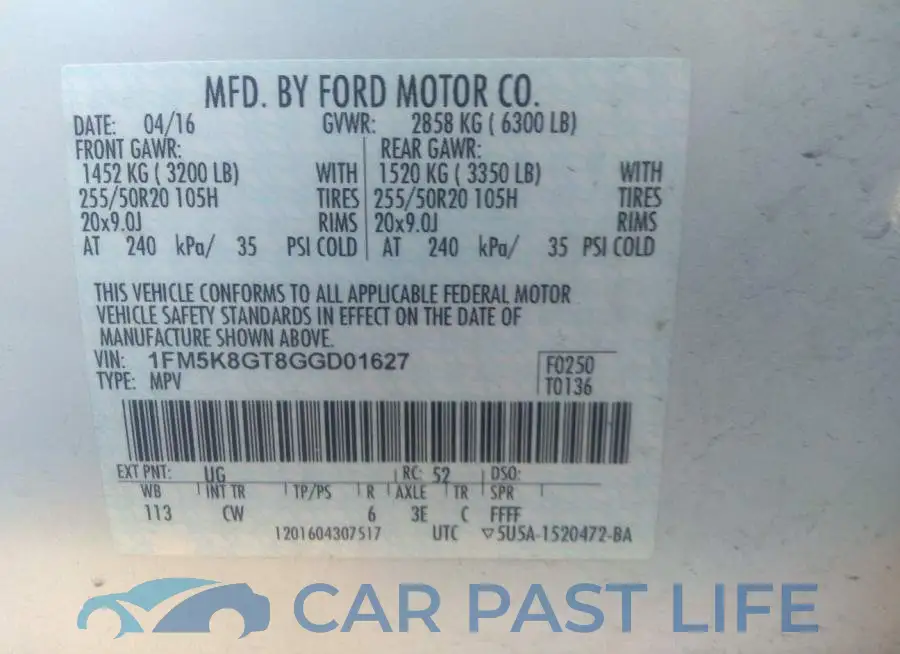 1FM5K8GT8GGD01627# 9