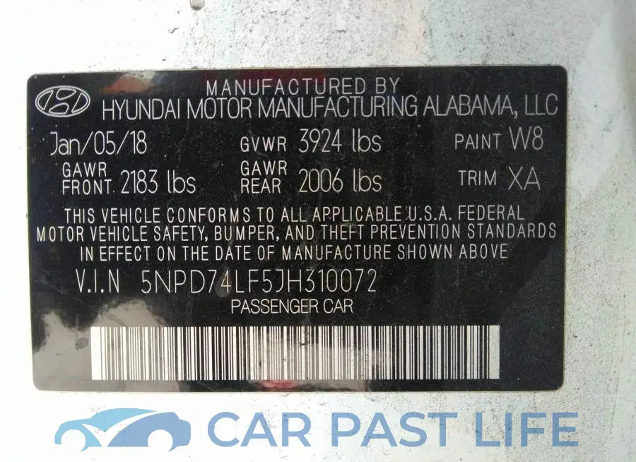 5NPD74LF5JH310072# 9