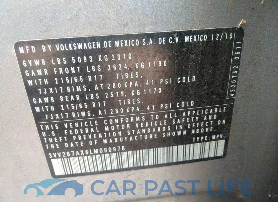 3VV2B7AX6LM080978# 9