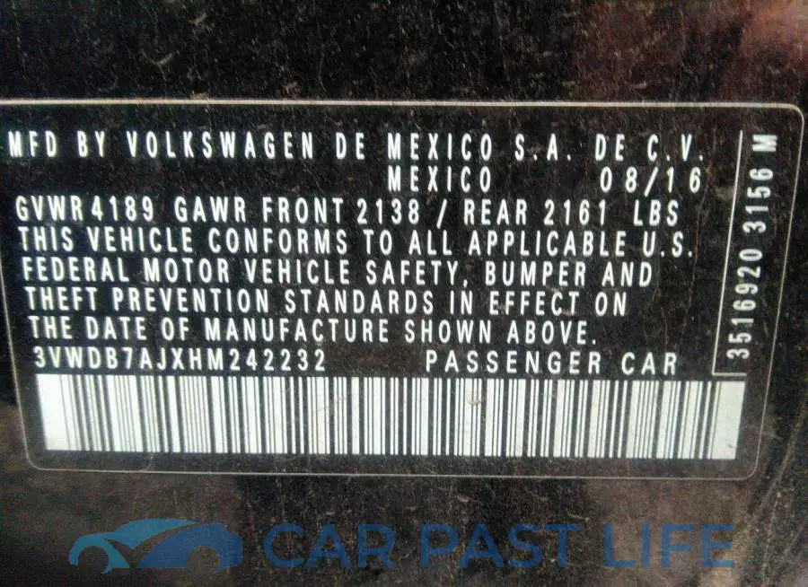 3VWDB7AJXHM242232# 9
