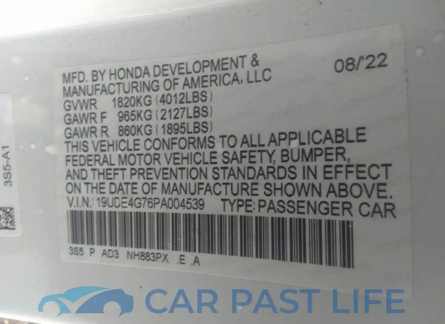 19UDE4G76PA004539# 9