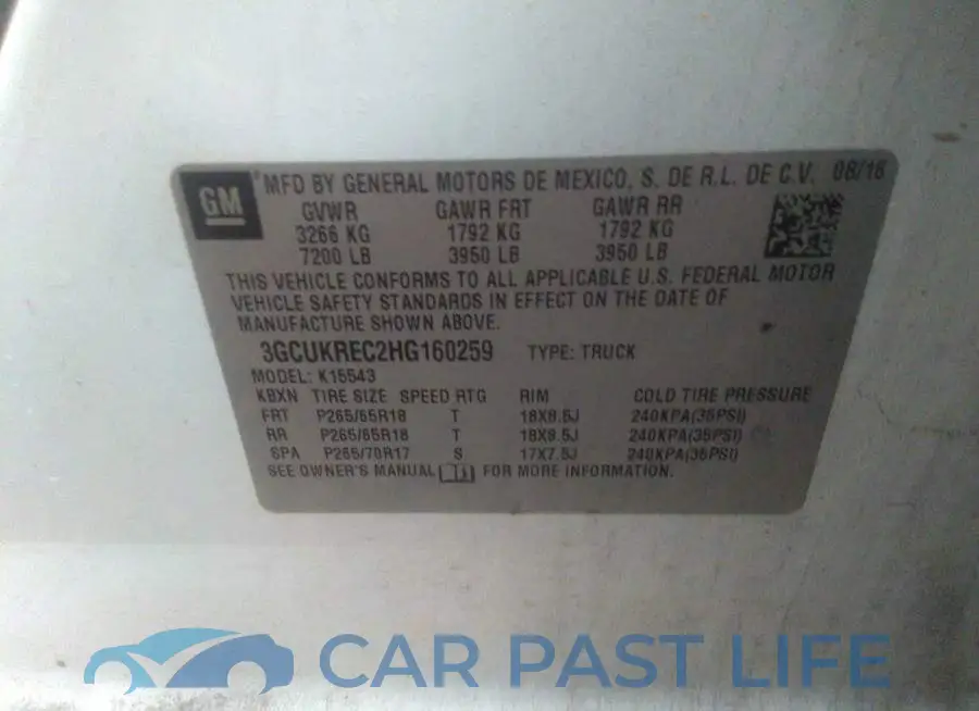 3GCUKREC2HG160259# 9