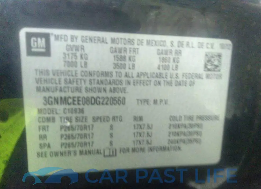 3GNMCEE08DG220560# 9