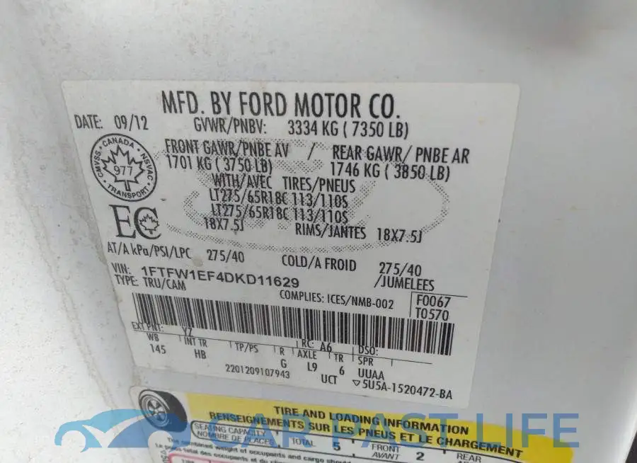 1FTFW1EF4DKD11629# 9