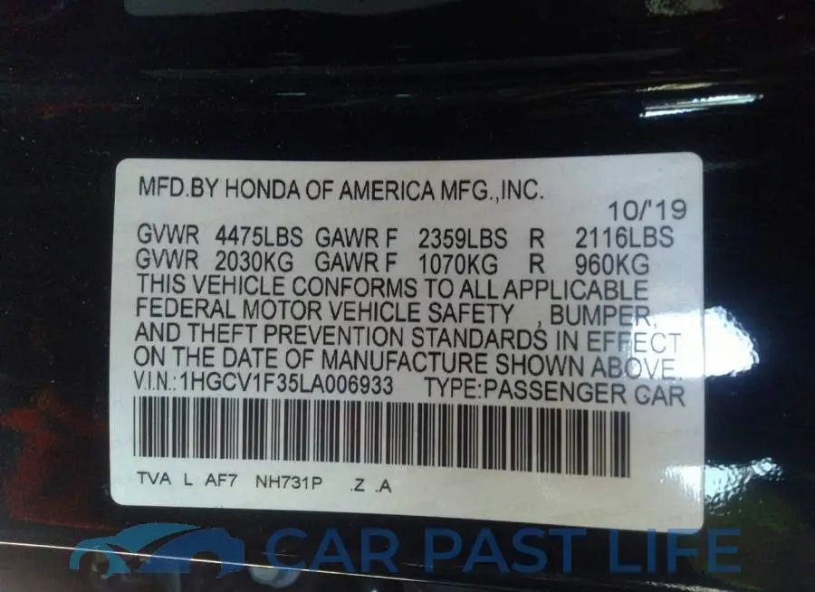 1HGCV1F35LA006933# 9