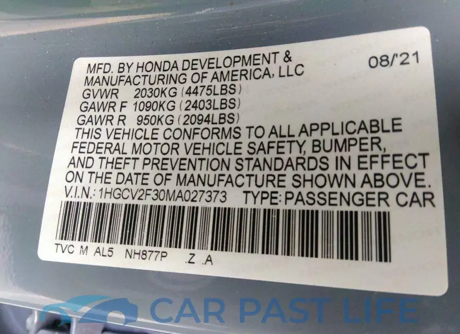 1HGCV2F30MA027373# 9