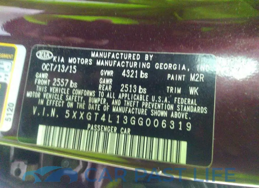 5XXGT4L13GG006319# 9