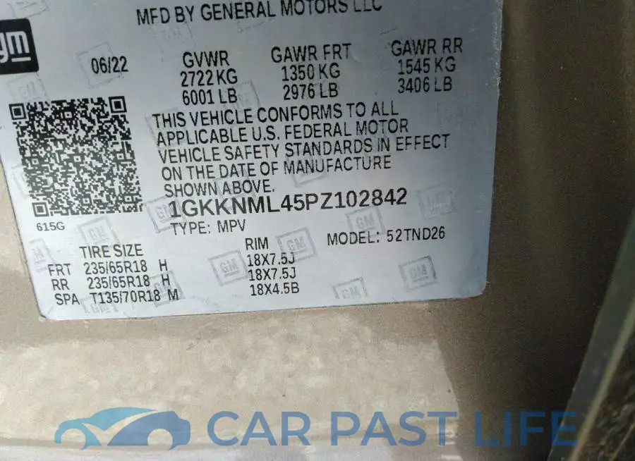 1GKKNML45PZ102842# 9