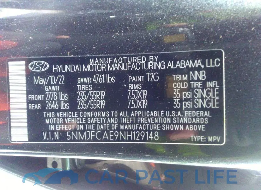 5NMJFCAE9NH129148# 9