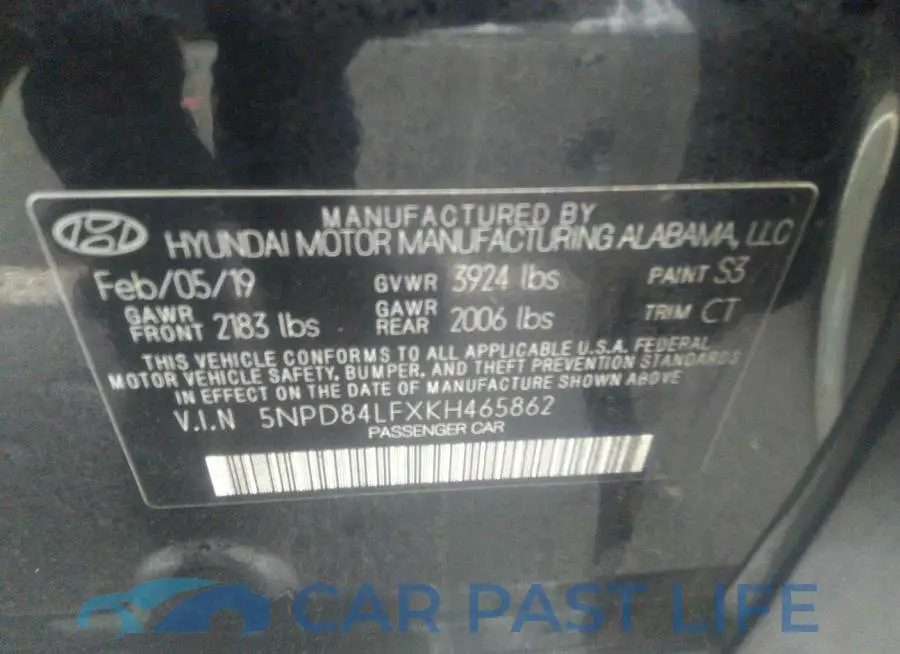 5NPD84LFXKH465862# 9