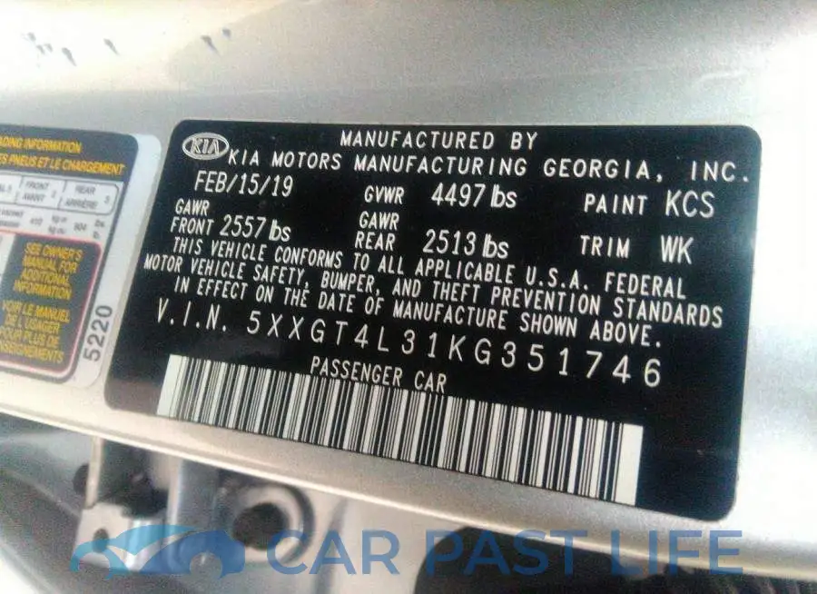 5XXGT4L31KG351746# 9