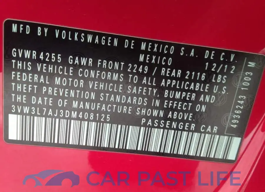 3VW3L7AJ3DM408125# 9