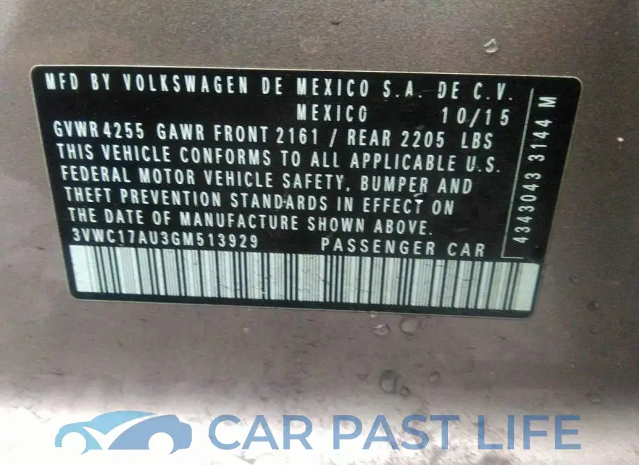 3VWC17AU3GM513929# 9