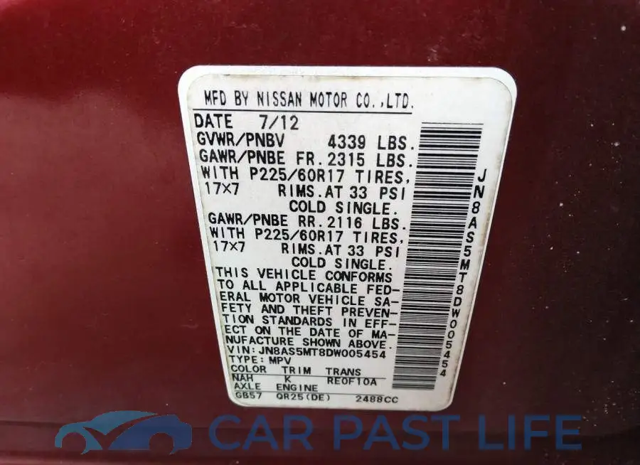 JN8AS5MT8DW005454# 9