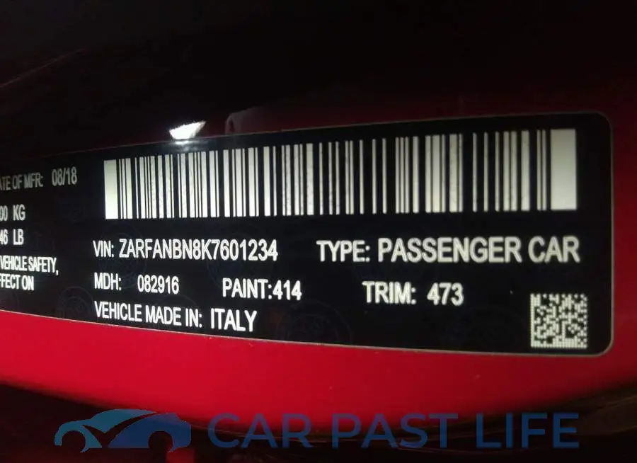 ZARFANBN8K7601234# 9
