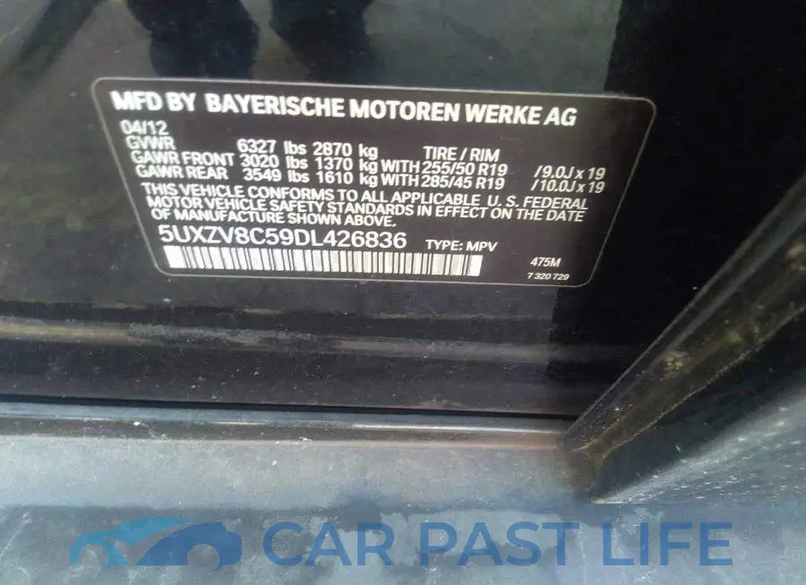 5UXZV8C59DL426836# 9